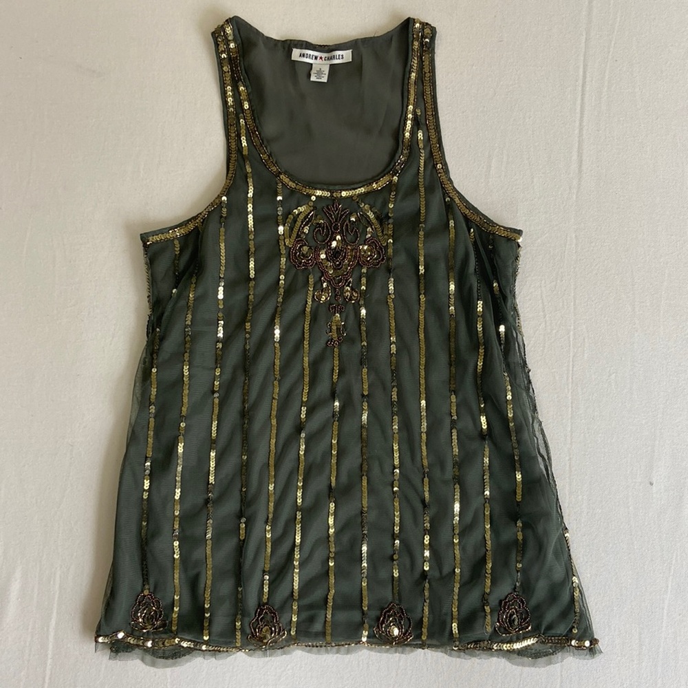 Olive and gold Sequin tank